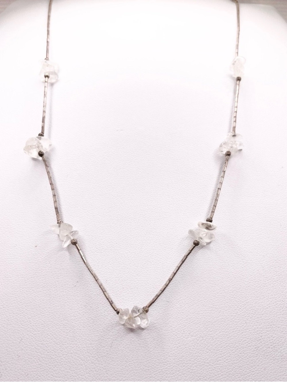 Liquid Sterling Silver beads necklace with Clear Quartz accents